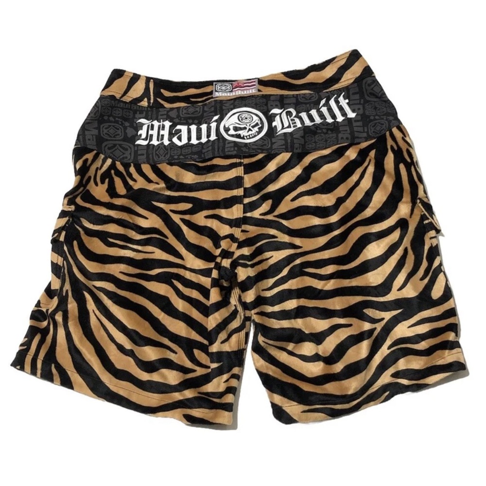 Maui Built Board Shorts Tiger Stripe Faux Fur Cargo Swim Trunks
